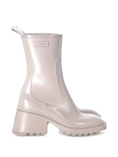 Pre-owned Chloé Betty Block-heel Rain Boots In Neutral