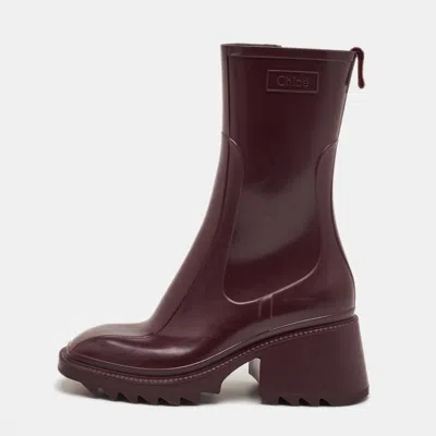 Pre-owned Chloé Betty Size 37 Burgundy Rubber Platform Block Heel Rain Boots