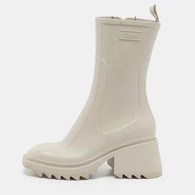 Pre-owned Chloé Betty Size 38 Cream Rubber Rain Boots In White