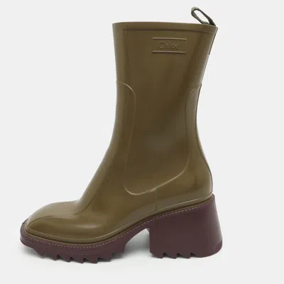 Pre-owned Chloé Betty Size 39 Green/burgundy Rubber Rain Boots