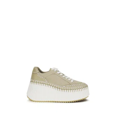 Chloé Bicolor Fabric Platform Sneakers In Brown