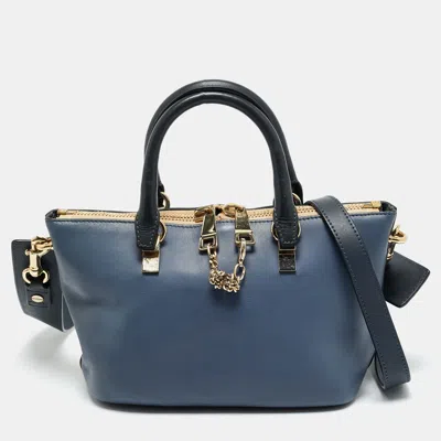 Pre-owned Chloé Bicolor Leather Small Baylee Tote In Blue