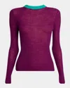 Chloé Bicolor Long-sleeve Wool Crewneck Sweater In Sparkling Purple