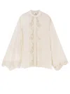 Chloé Fluid Silk Georgette And Lace Blouse In Neutral