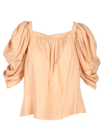 Chloé Biscuit Pink Pleated Top Tops Rose In Brown