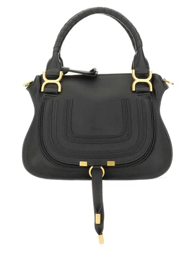 Chloé Chloe Black Leather Small Marcie Handbag In Blue