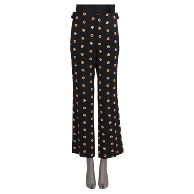 Pre-owned Chloé Chloe Black Acetate Floral Embroidered Flared Pants 42 L