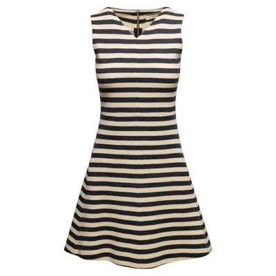Pre-owned Chloé Black & Cream Chloe Sleeveless Striped Wool Mini Dress Size Fr 34 In White