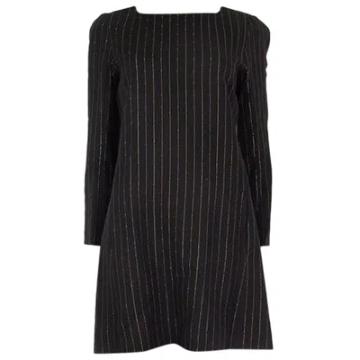 Pre-owned Chloé Chloe Black & Gold Silk & Wool Pinstripe 3/4 Sleeve Shift Dress 38 S