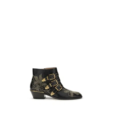 Chloé Black Calf Leather Bos Taurus Lace-up Boots In Multi