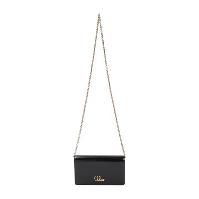 CHLOÉ CHLOÉ BLACK CALF LEATHER ICONIC CHAIN WALLET