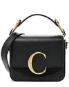 Chloé Black Calfskin Leather Shiny Mini C Double Carry (authentic Pre-loved)