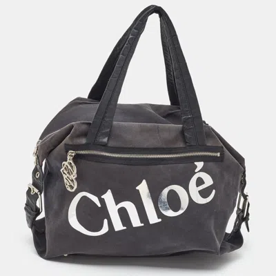 Pre-owned Chloé Black Canvas And Leather Logo Printed Weekender Bag