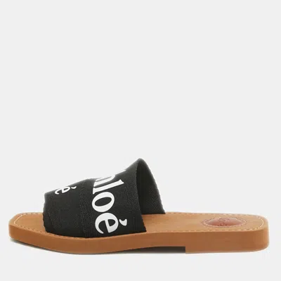 Pre-owned Chloé Black Canvas Woody Flat Slides Size 36