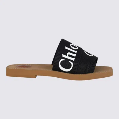 CHLOÉ CHLOÉ BLACK CANVAS WOODY FLATS