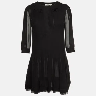 Pre-owned Chloé Black Chiffon Pleated Mini Dress S