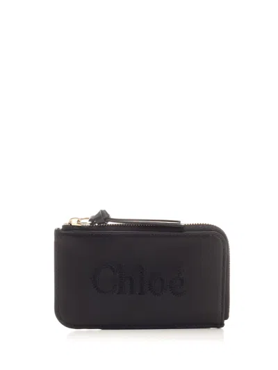 Chloé Chloã© Sense Leather Zipped Card Holder In Black