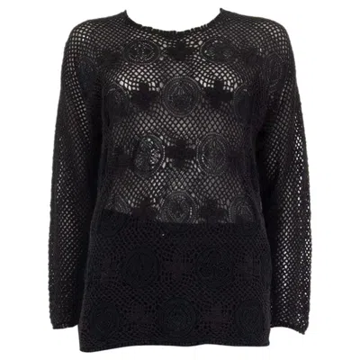 Pre-owned Chloé Chloe Black Cotton Crochet Long Sleeve Shirt Top Xs