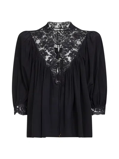 Chloé Lace V-neck Shirt In Black