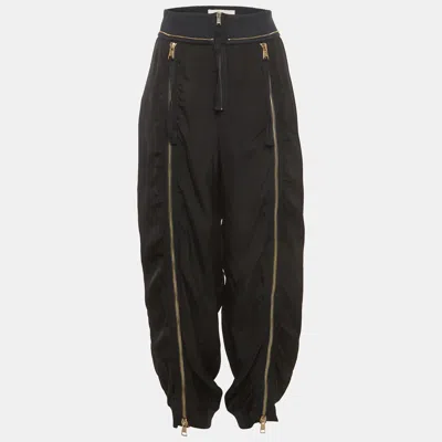 Pre-owned Chloé Black Crepe Gold Zip Detail Joggers L