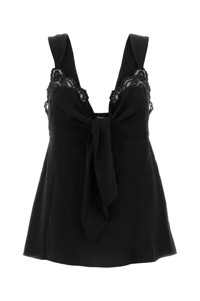 Chloé Crepe Top Lace Detail V Neck In Black