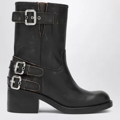 Chloé Black Dakota Biker-style Boot With Vintage Effect