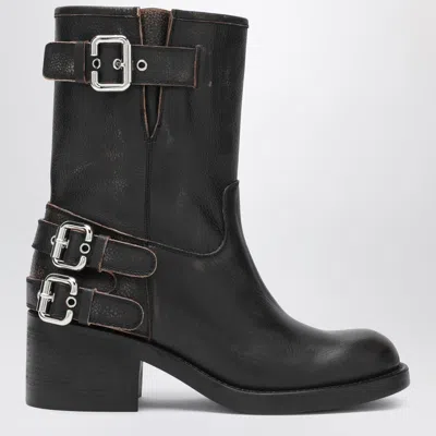 Chloé Black Dakota Biker-style Boot With Vintage Effect
