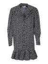 Chloé Dots-print Silk Jacquard Capelet Long-sleeve Mini Dress In Black