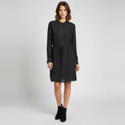 Pre-owned Chloé Black Embroidered Silk Long Sleeve Mini Shirt Dress S