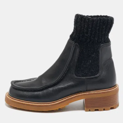 Pre-owned Chloé Black Fabric And Leather Ankle Length Chelsea Boots Size 36