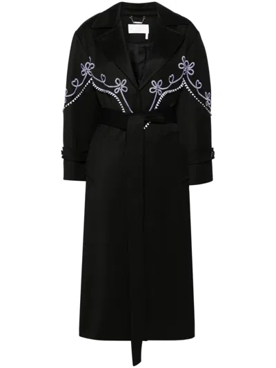 CHLOÉ FLORAL-EMBROIDERED WOOL COAT - WOMEN'S - COTTON/VIRGIN WOOL/POLYESTER/CERAMIC