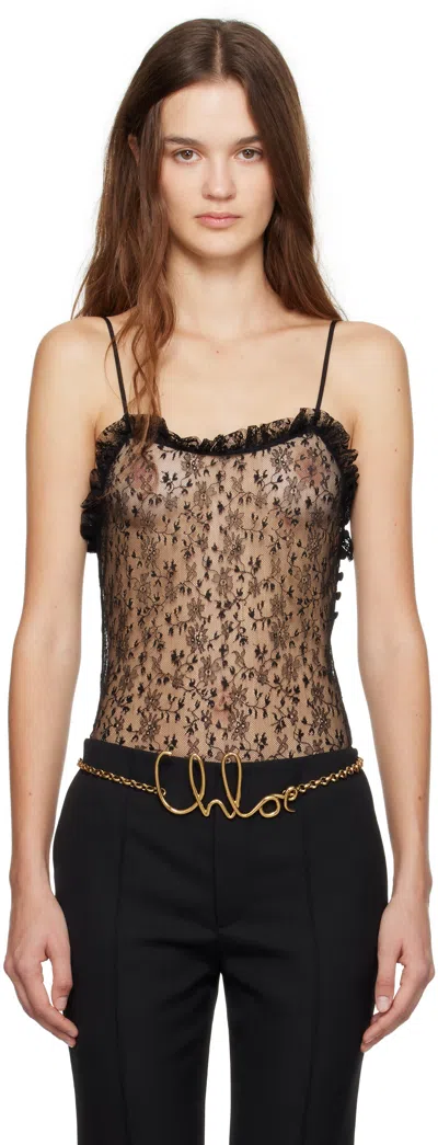 Chloé Black Floral Lace Camisole In 001 Black