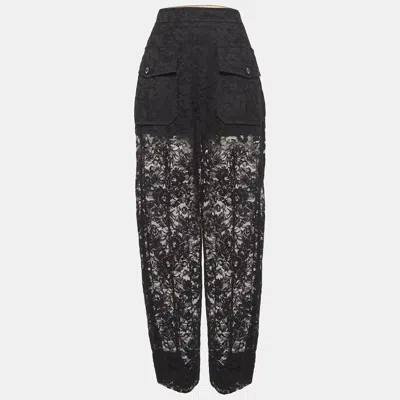 Pre-owned Chloé Black Floral Pattern Lace Sheer Trousers L