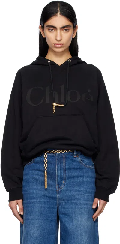 Chloé Black Generous Logo Hoodie In 001 Black