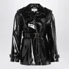 Chloé Chloe Houndstooth-trimmed Coated Linen Trench Coat In Black
