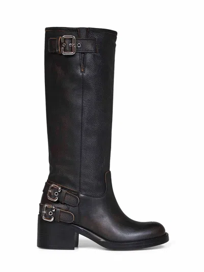 Chloé Black Grained Brushed Leather Dakota Biker Boots