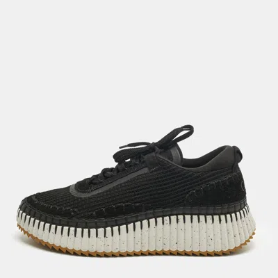 Pre-owned Chloé Black Knit Fabric And Suede Nama Low Top Sneakers Size 42
