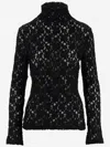 Chloé Turtleneck Long-sleeve Smocked Lace Top