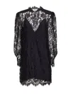 Chloé Women Black Lace Long-sleeved Mini Dress In Black