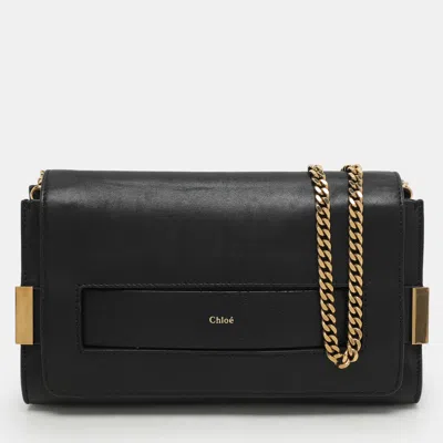 Pre-owned Chloé Black Leather And Python Trim Elle Chain Clutch