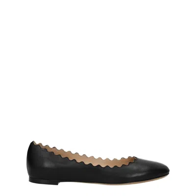 Chloé Lauren Scalloped Leather Ballet Flats In Black