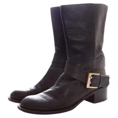Pre-owned Chloé Chloe, Black Leather Biker Boots With Buckle.