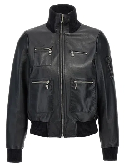 CHLOÉ BLACK LEATHER BOMBER JACKET