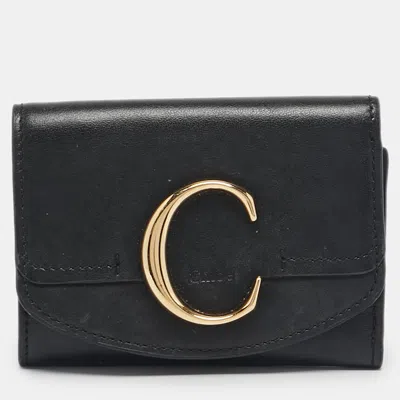 Pre-owned Chloé Black Leather C Trifold Wallet