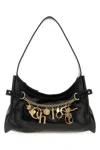 Chloé Logo Charm Hobo Bag In Shiny Leather In Black
