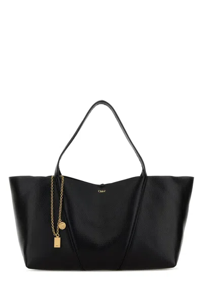 Chloé Chloe Black Leather East-west  Spin Shopping Bag