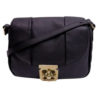 Pre-owned Chloé Black Leather Elsie Shoulder Bag With Gold Turn Lock