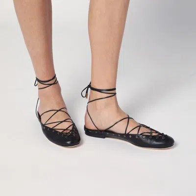 CHLOÉ CHLOÉ  BLACK LEATHER GHILLIE BALLERINAS