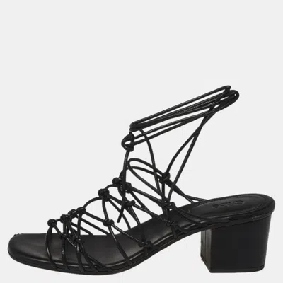 Pre-owned Chloé Black Leather Jamie Knot Ankle Wrap Sandals Size 38.5