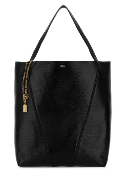 Chloé Women Black Leather Large Spin Tote, Onesize Luxury Totes For Women Darveys